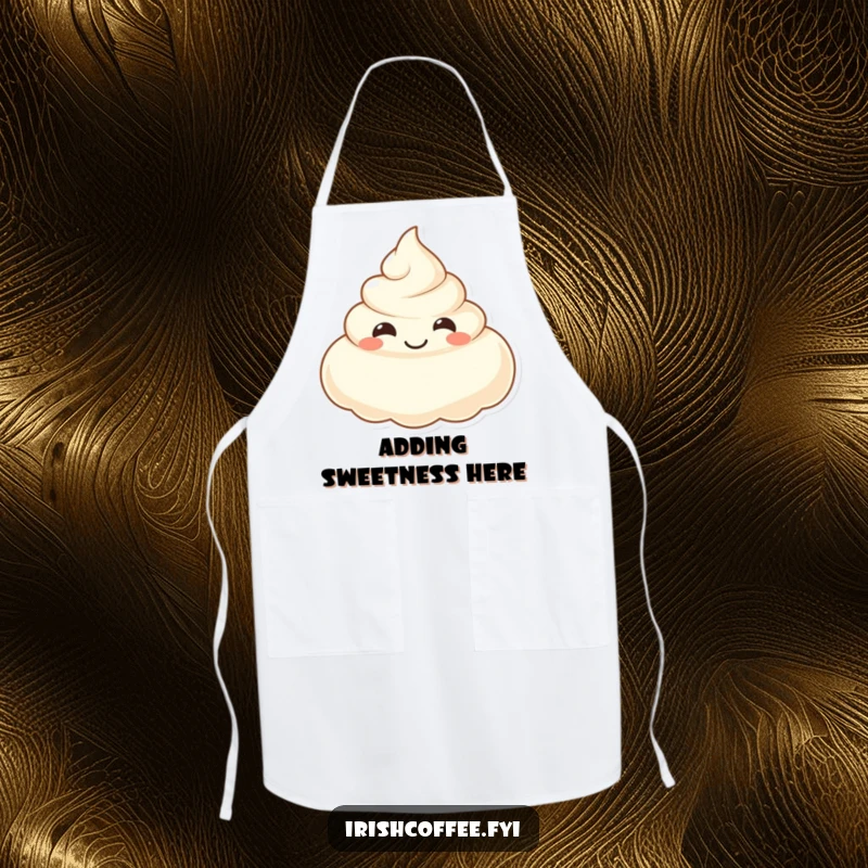 Funny apron featuring a smiling dollop of cream, bringing kitchen humor to baking.