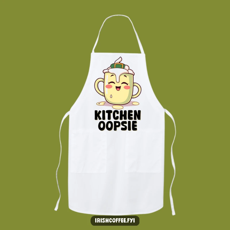 Funny Irish Coffee Mug Apron: Giggling Character Spills Cream, Kitchen Funny Gift!