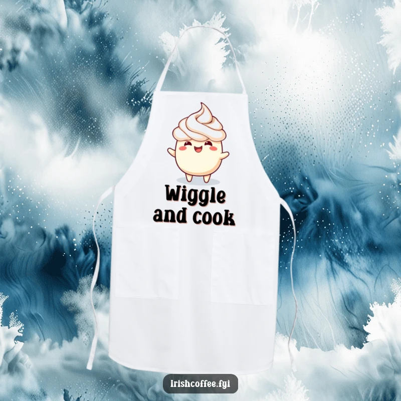 Funny apron with a happy frothy topping doing a joyful wiggle, perfect for a cheerful cook.