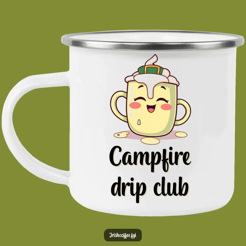 Funny Irish Coffee Mug Camping Mug: Giggling Character Spills Cream, Outdoor Funny Gift!