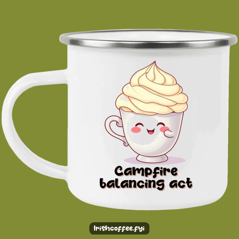 Funny Balancing Cup Character Camping Mug: Cream Swirl Humorous Gift