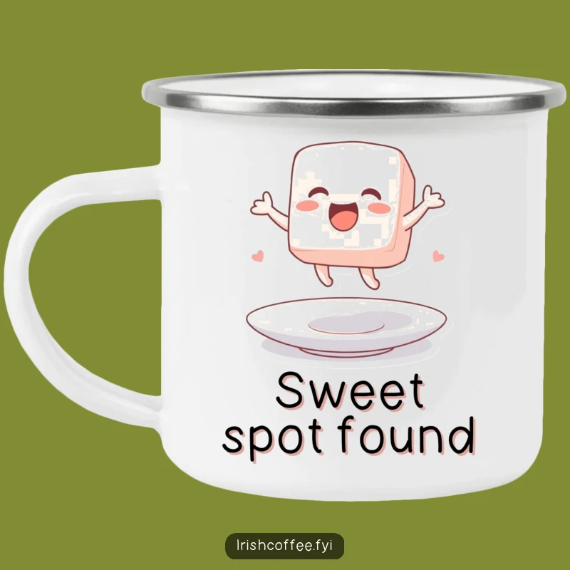 Funny Camping Mug with a Jumping Sugar Cube Character an Exciting Gift