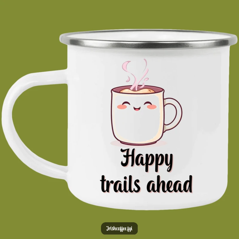 Funny Steaming Mug Character Camping Mug: Cheerful Rosy Blush Enamel Cup Funny Gift
