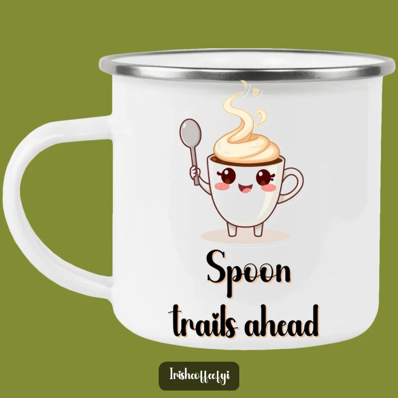 Funny Camping Mug with a Waving Coffee Cup Character an Outdoor Gift