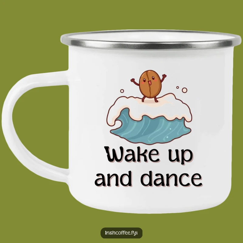 Funny Coffee Bean Wave Camping Mug: Trail Brews & Fun, A Humorous Outdoor Gift