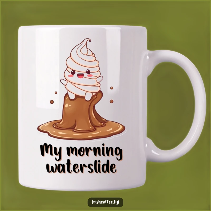 Funny Whipped Cream Coffee Mug: A Delighted Character Slides Down a Coffee Stream, Perfect Funny Gift!