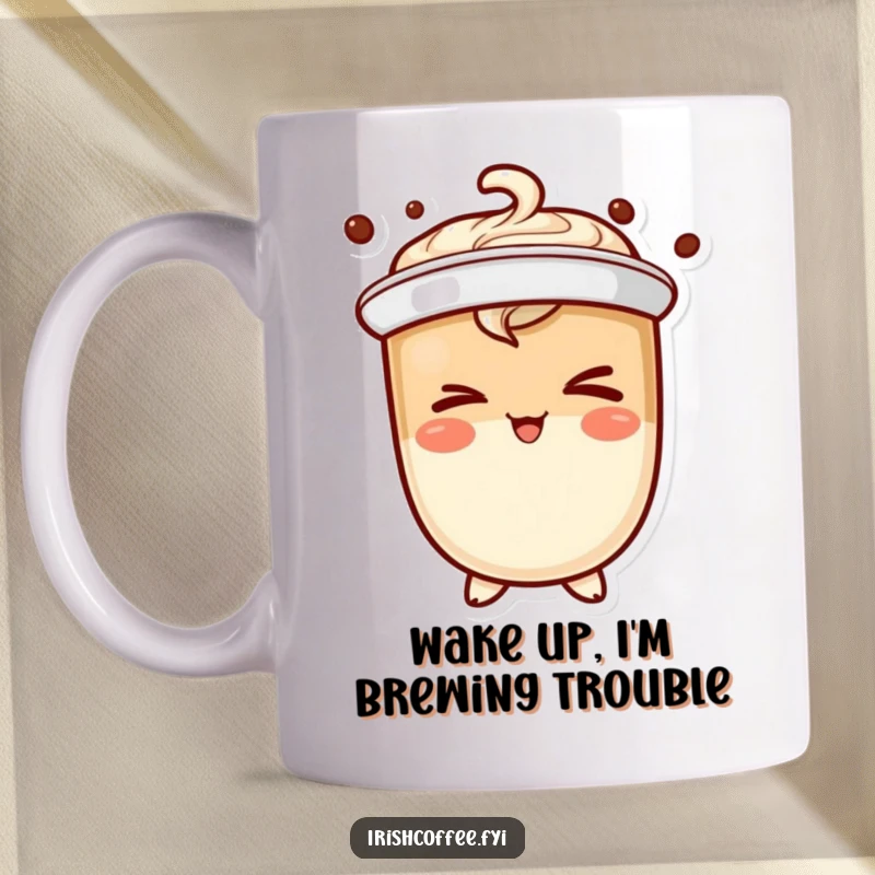 Funny coffee character mug winking mischievously, perfect for a playful and humorous gift.