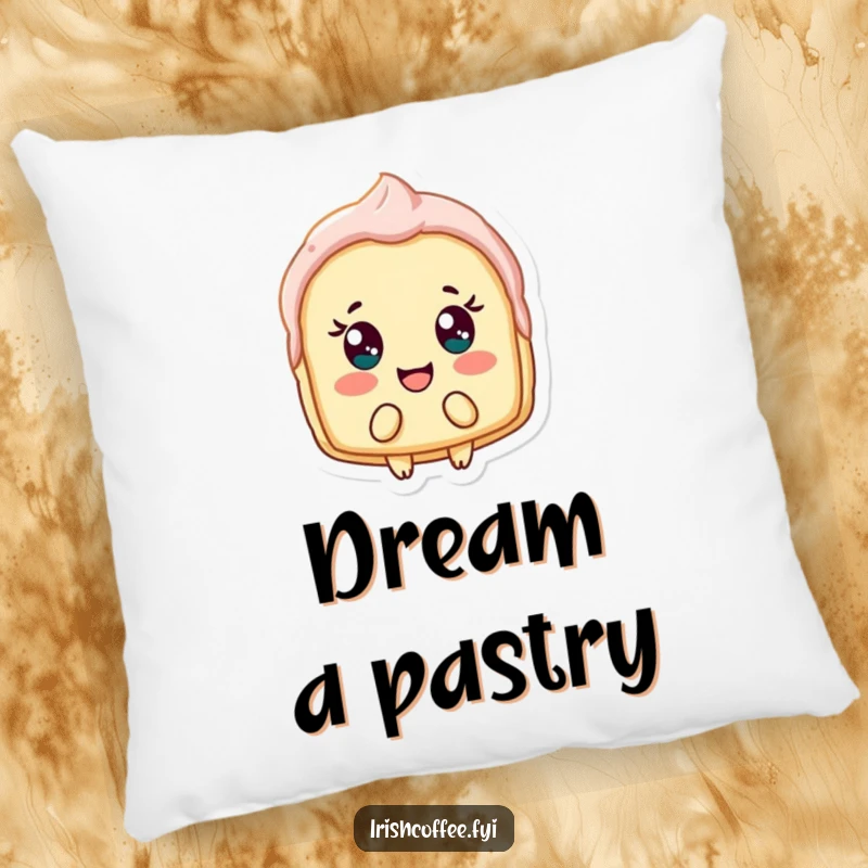 Funny pillow featuring a delighted pastry shard bobbing, offering plush comfort and a touch of sweet, baked-good humor.