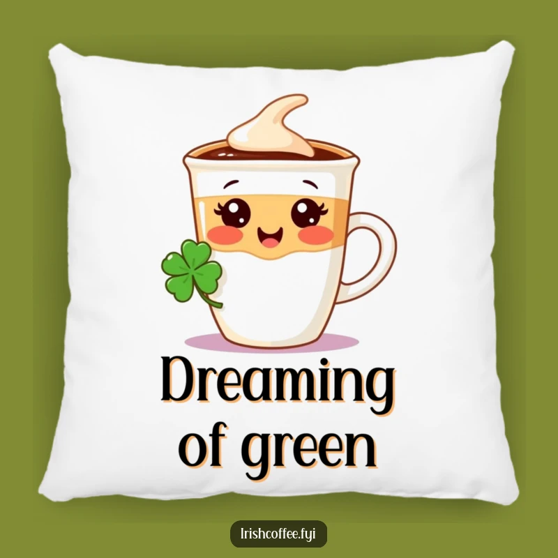 Soft Funny Coffee Cup Pillow - Lucky Shamrock Character, Cozy Irish Decor