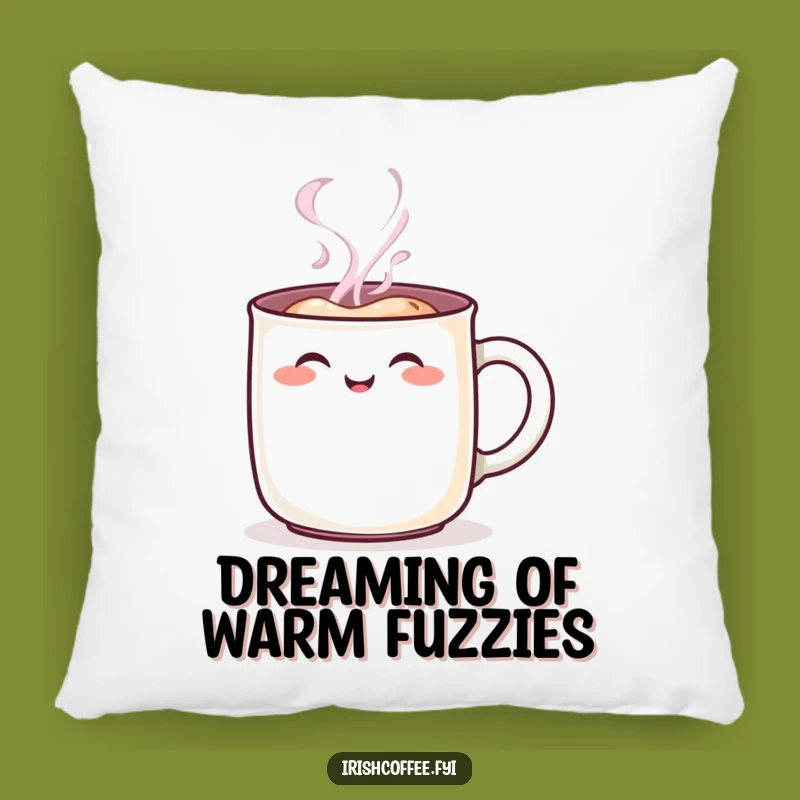 Funny Steaming Mug Character Pillow: Cozy Rosy Blush Coffee Cup Funny Throw Pillow