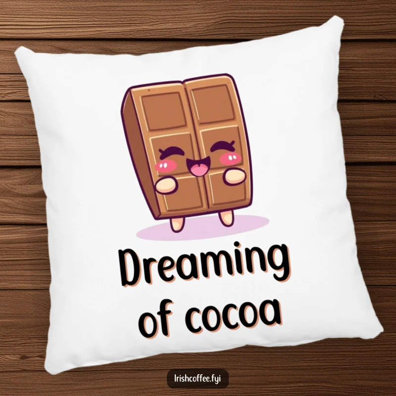 Funny chocolate piece winking and wiggling with joy on a soft pillow, adding sweet humor to any room.