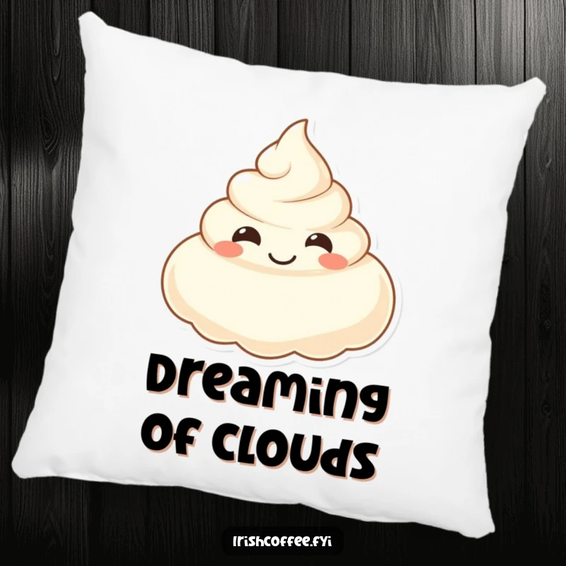 Funny pillow with a smiling dollop of cream, offering comfort and cute dessert-themed humor.
