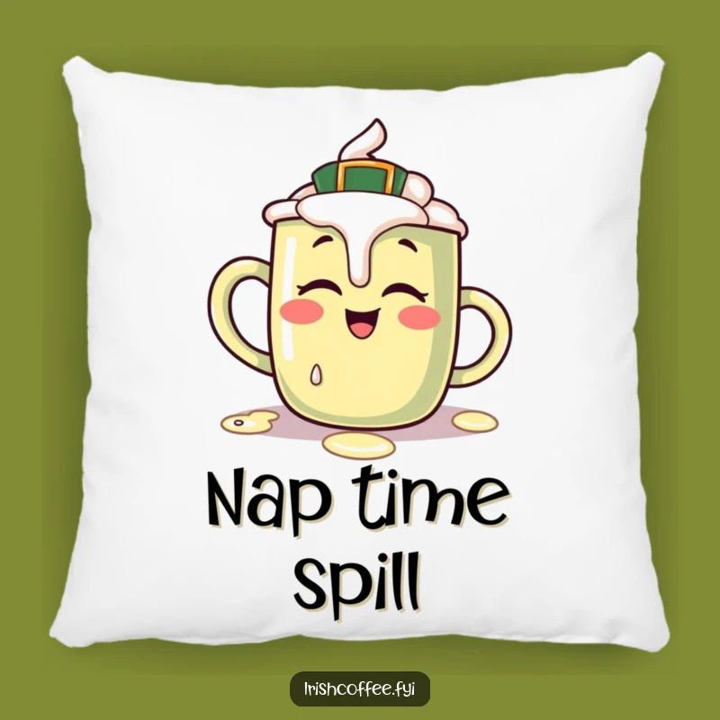 Funny Irish Coffee Mug Pillow: Giggling Character Spills Cream, Comfy Funny Gift!