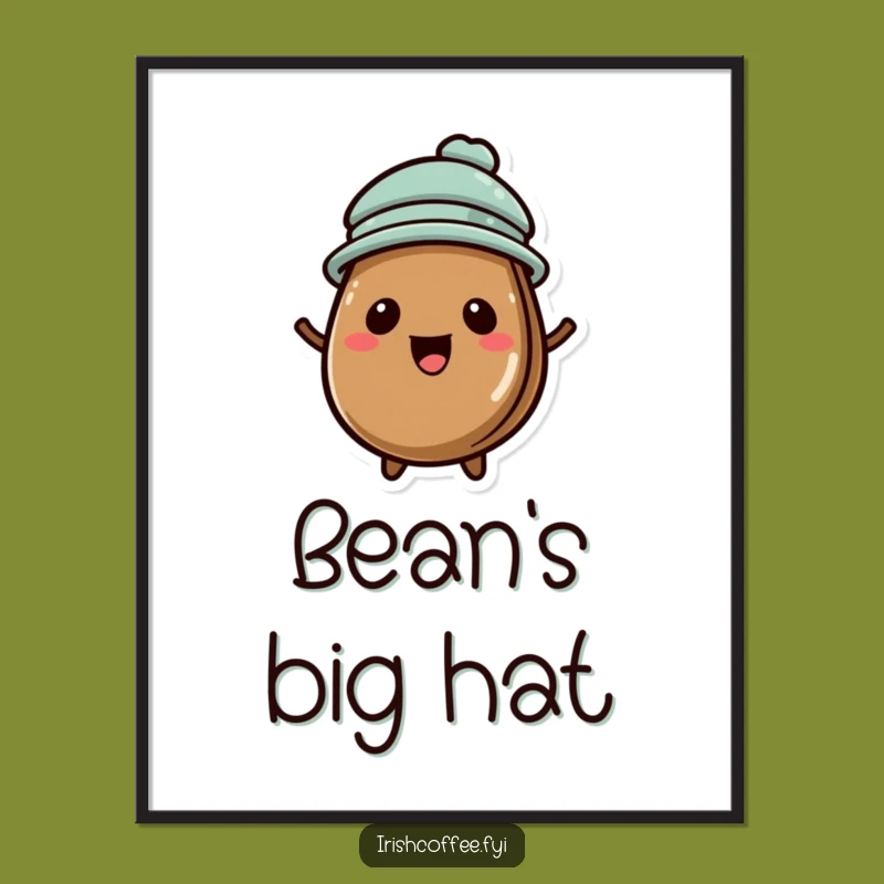 Funny Coffee Bean Hat Digital Print: Instant Bean Charm for Your Walls, Gift