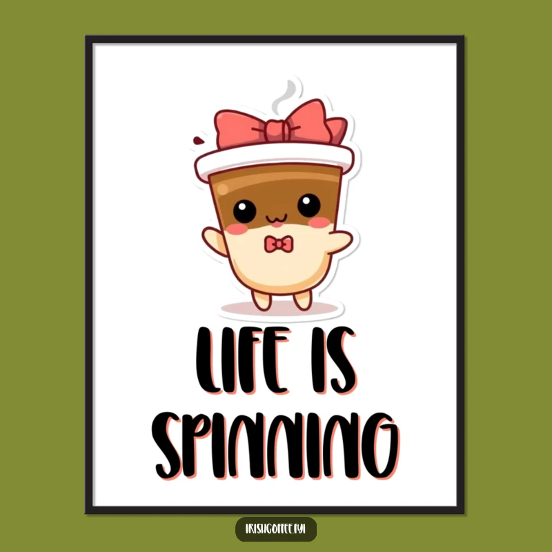 Funny Spinning Coffee Digital Art, Hilarious Character Print for Instant Energy