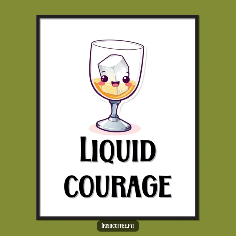 Funny Whiskey Glass Skiing Digital Art: Instant Ice Cube Humor Print for Walls