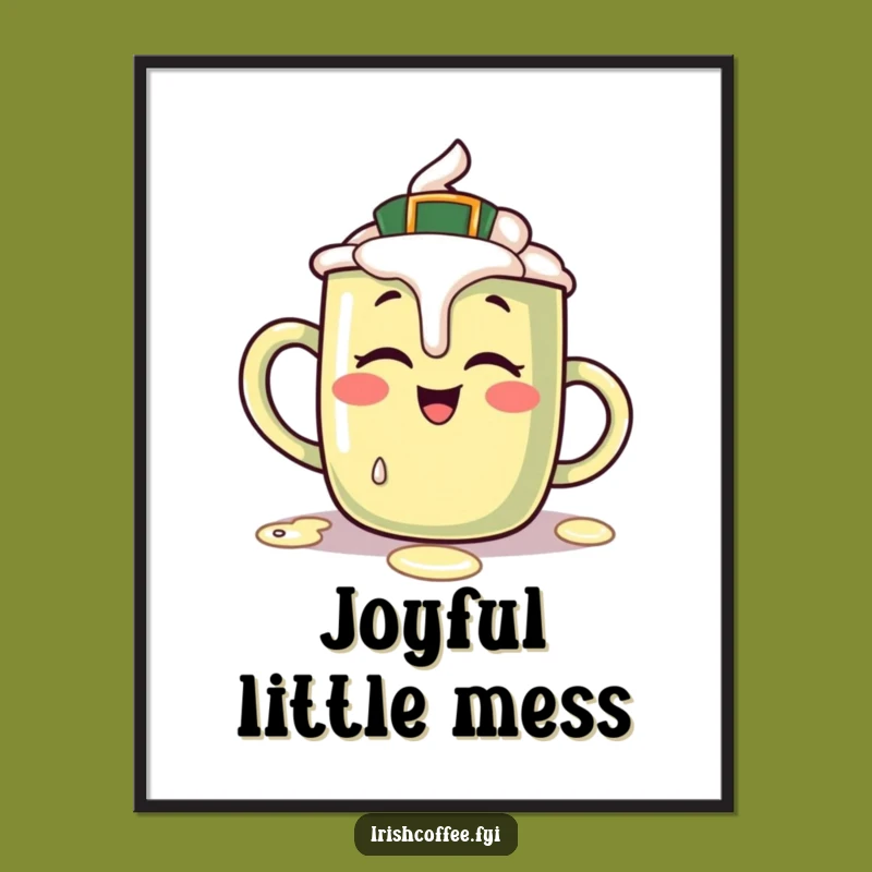 Funny Irish Coffee Mug Digital Art: Giggling Character Spills Cream, Instant Funny Gift!