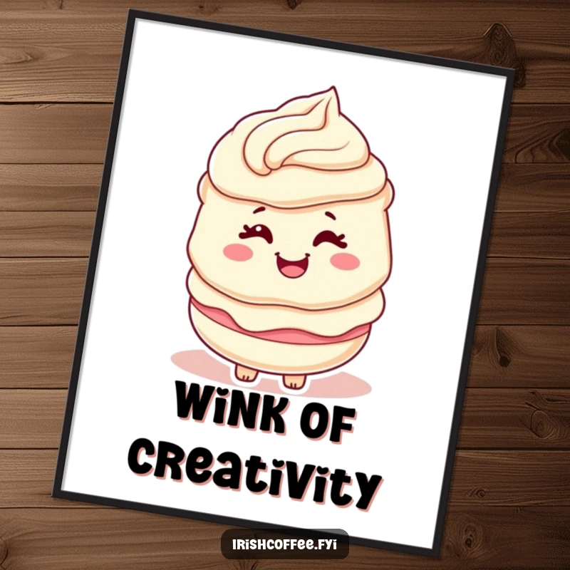 Funny digital art print of a cream layer character winking playfully with a happy swirl, a sweet printable.