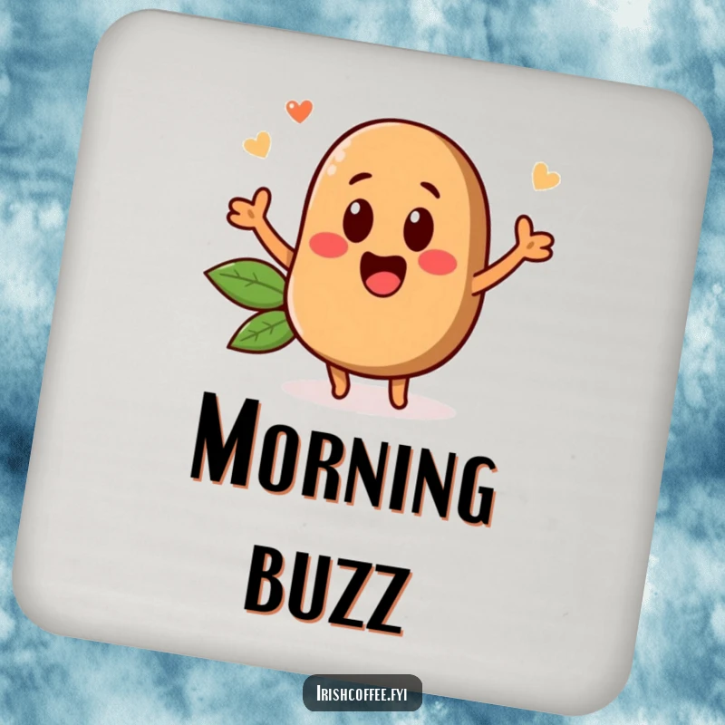 Funny drink coasters showcasing a lively coffee bean character popping up, adding a humorous touch to beverage service.