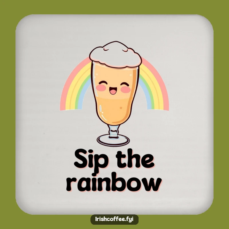 Funny Rainbow Irish Coffee Drink Coaster - Glass Cartoon Coaster Set, Perfect Funny Gift for Hosts