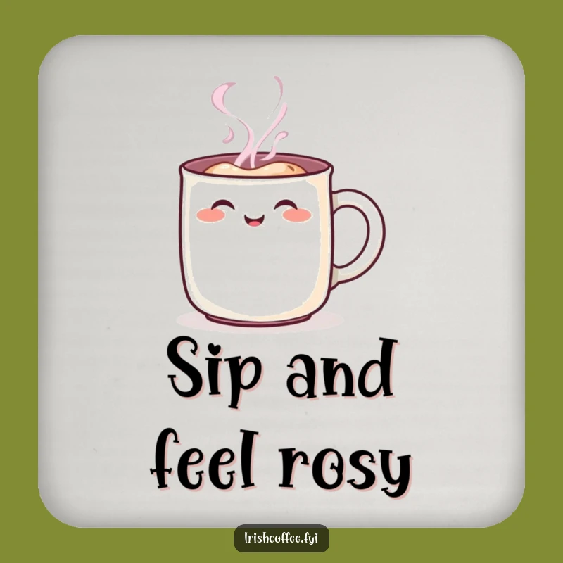 Funny Steaming Mug Character Coaster: Cheerful Rosy Blush Coffee Cup Funny Gift