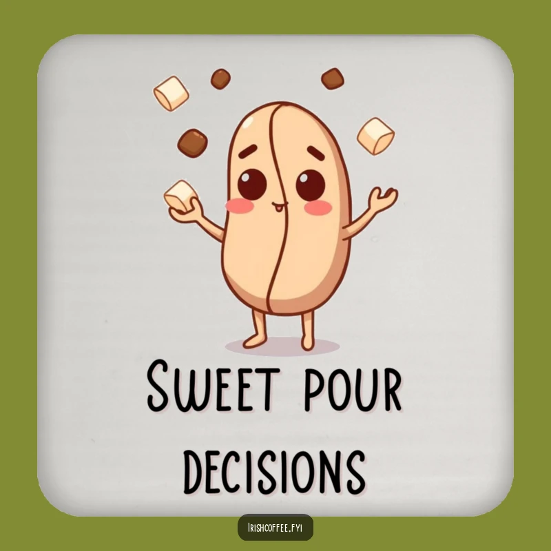 Funny Coffee Bean Coaster: Curious Character Juggles Sugar Cubes, Protects Surfaces Funny Gift!
