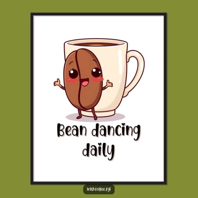 Funny Dancing Coffee Bean Poster - Lively Wall Art, Unique Funny Gift