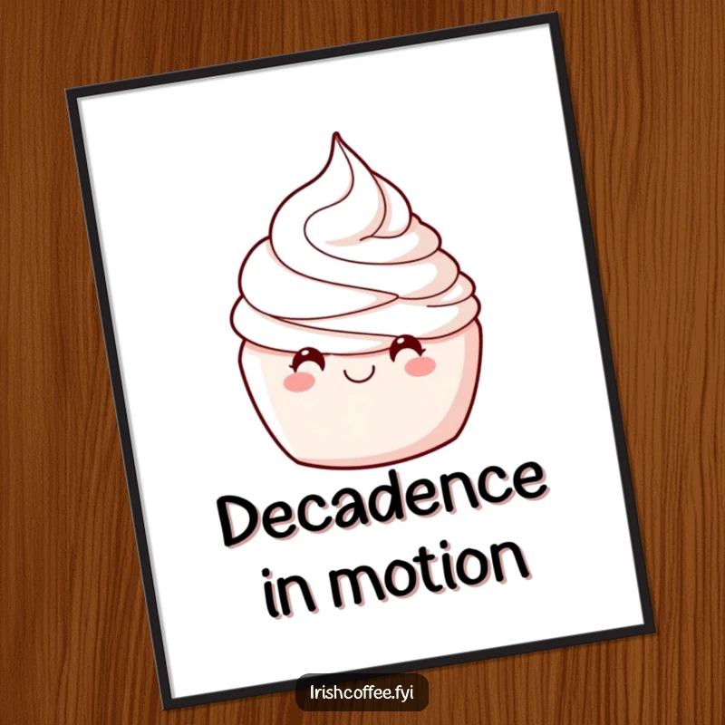 Funny poster print of a delighted whipped cream swirl winking, adding humorous and charming wall art to any room.
