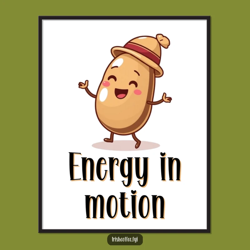 Funny Coffee Bean Jig Poster: Vibrant Wall Art of a Bean Dancing, Unique Funny Gift Decor