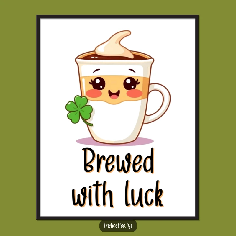 Funny Coffee Cup Poster - Lucky Shamrock Character Art, Vibrant Irish Decor