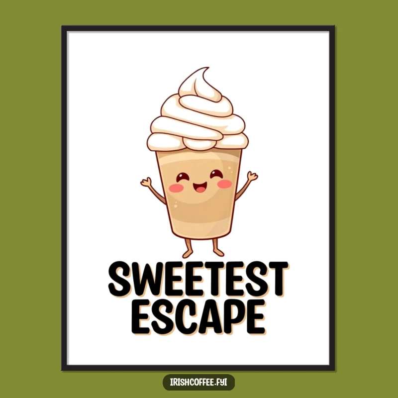 Funny Coffee Dance Poster - Happy Whipped Cream Art Print, Perfect Funny Gift for Kitchen Decor