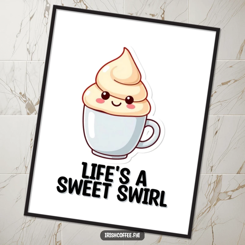 Funny poster featuring a happy cream dollop character with a fun swirl, bringing a dose of cute and comical energy.