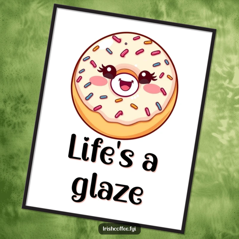 Funny donut poster featuring a winking sprinkle donut, cheerful wall art for kitchens or cafes.