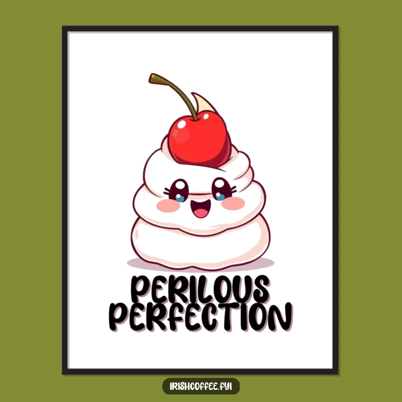 Funny Whipped Cream Balance Poster: Whimsical Wall Art of a Balancing Dollop, Unique Funny Gift Decor