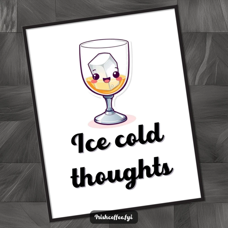 Funny whiskey glass with an ice cube executing a ski jump on a poster, capturing a moment of pure, comical action.