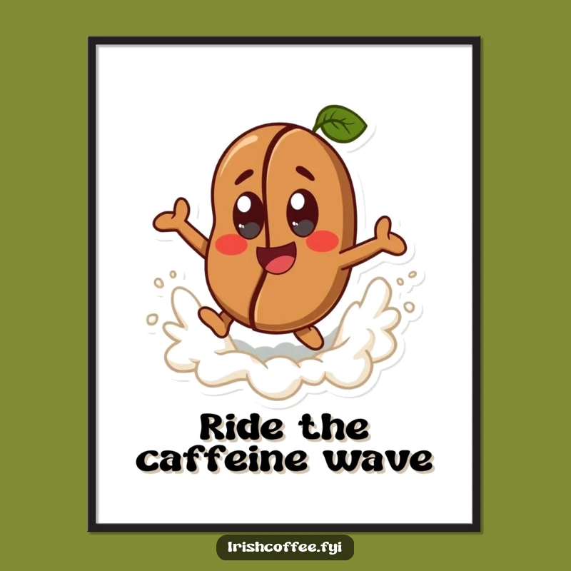 Funny Coffee Bean Poster - Joyful Leaping Art for Coffee Lovers