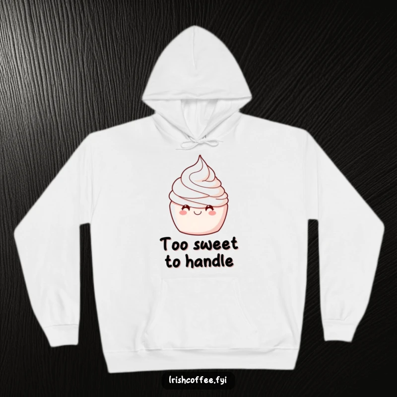 Funny hoodie with a delighted whipped cream swirl winking, offering warmth and a humorous touch for cozy days.