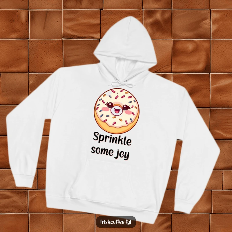 Funny donut hoodie featuring a winking sprinkle donut, a cozy and humorous apparel choice.