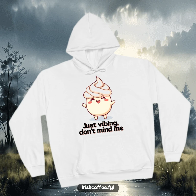 Funny hoodie showcasing a cute frothy topping in a joyful wiggle, symbolizing pure, unadulterated happiness.