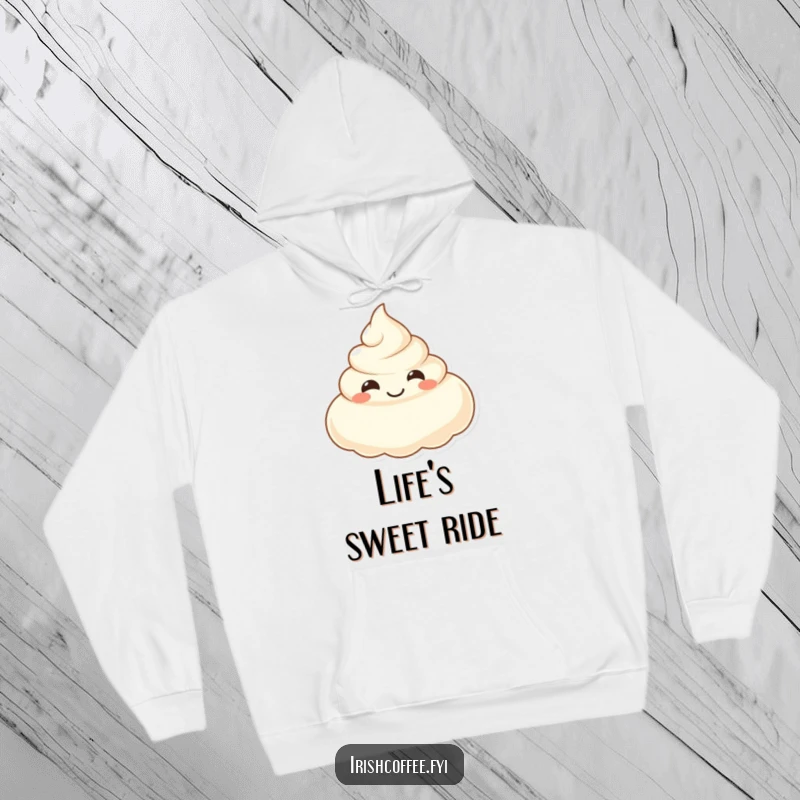 Funny hoodie with a smiling dollop of cream, perfect for cozying up with sweet-themed humor.