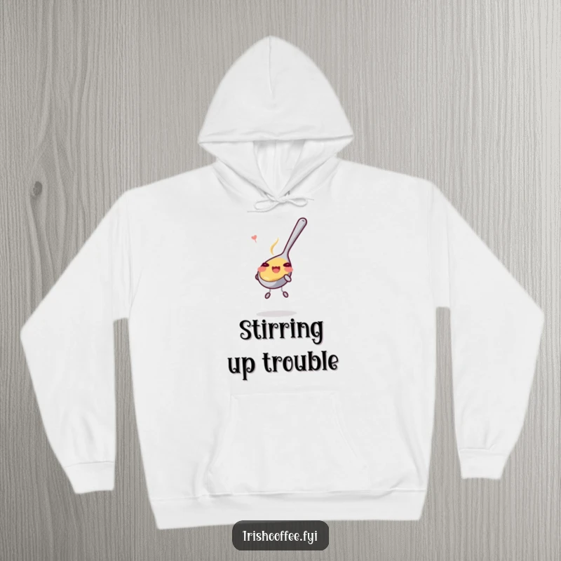 Funny Hoodie: A joyful teaspoon actively stirring, showcasing a playful spirit and cozy comfort. Ideal for chilly days and lighthearted moments.