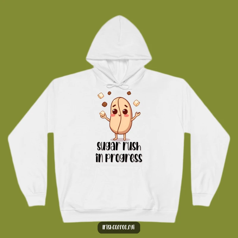 Funny Coffee Bean Hoodie: Curious Character Juggles Sugar Cubes, Cozy Funny Gift!
