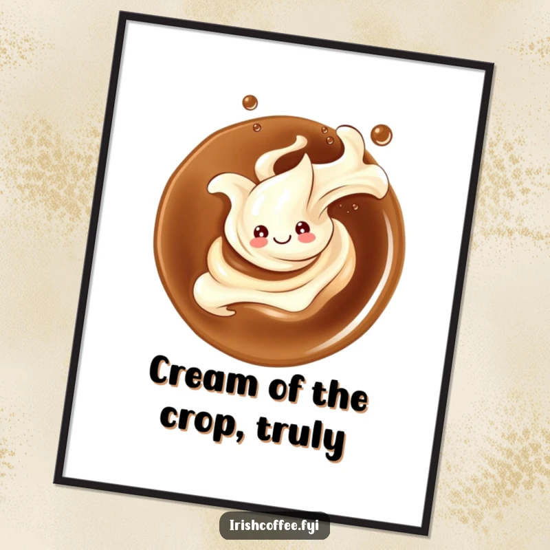 Funny Free Printable Wall Art: A cream splash smiles while elegantly twirling in coffee, a sophisticated artistic touch.