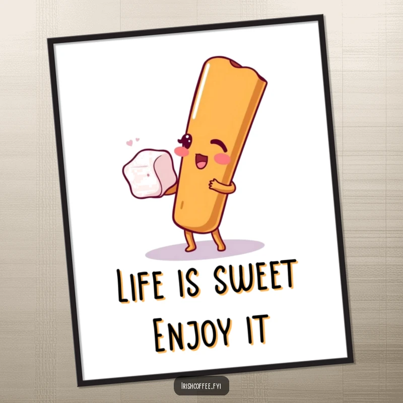 Funny Free Printable Wall Art: A cheerful cinnamon stick winks expertly, balancing a sugar cube, adding a witty touch.