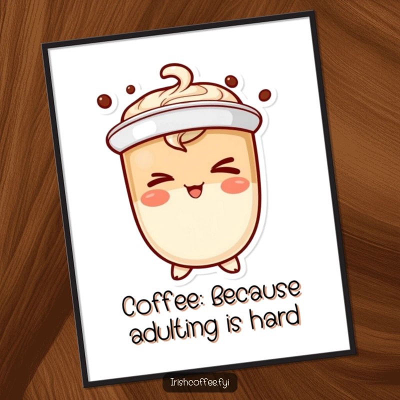 Funny Free Printable Wall Art of a jubilant coffee character giving a mischievous wink, perfect for adding playful charm.