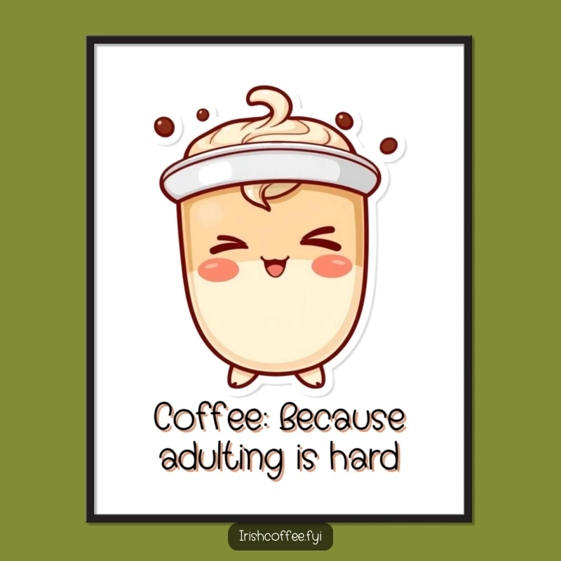 Free Printable Wall Art: Winking Coffee Character, Quirky Decor Download