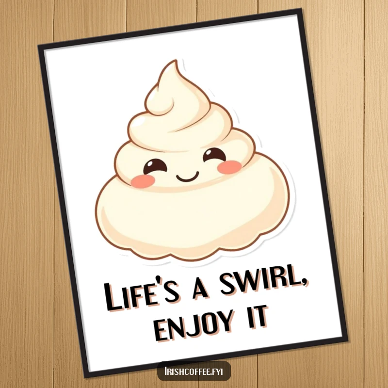 Funny Free Printable Wall Art: A smiling dollop of cream floats adorably, adding sweet humor to your decor.