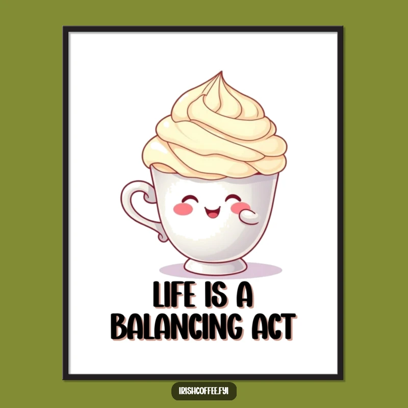 Free Printable Wall Art: Balancing Cup Character, Funny Downloadable Decor!
