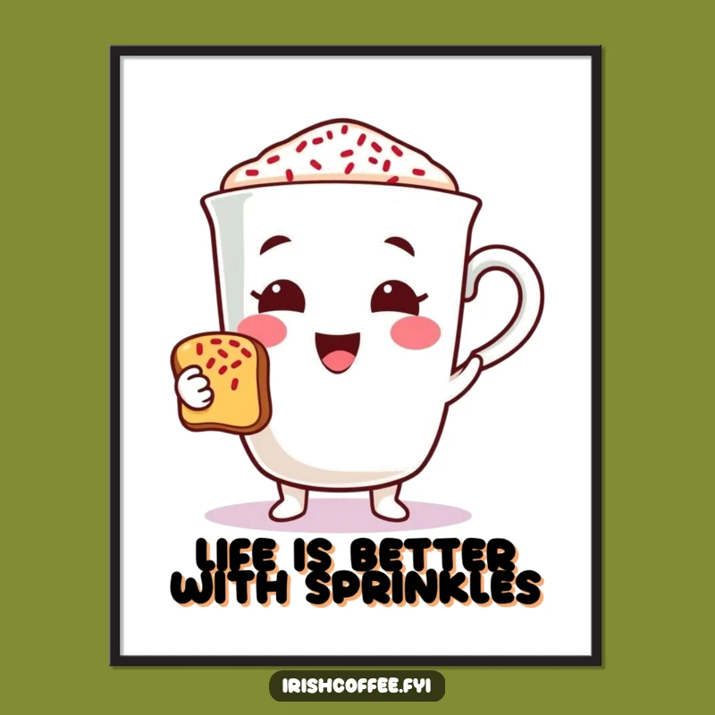 Free Printable Wall Art: Coffee Cup Toast, Whimsical Decor Download