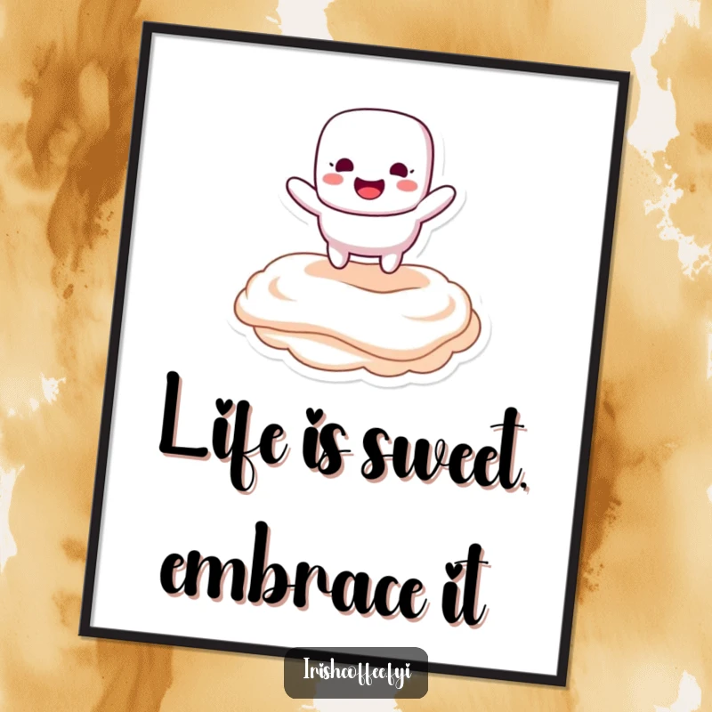 Funny Free Printable Wall Art: Marshmallow Bouncing Happily on Creamy Topping, Sweet, Joyful, Fun Decor